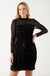 Mellanie High Neck Mesh and Sequin Short Dress in Black