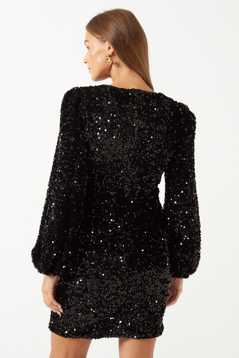 Alana Sequin Wrap Short Dress in Black