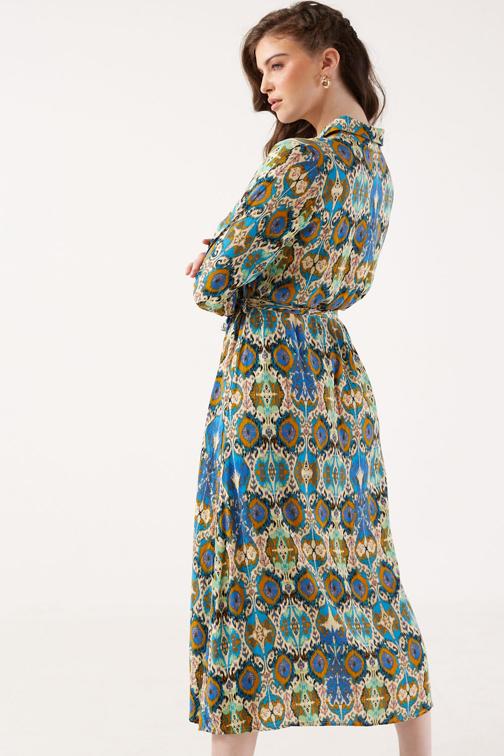 Sammy Abstract Print Collared Shirt Midi Dress in Blue