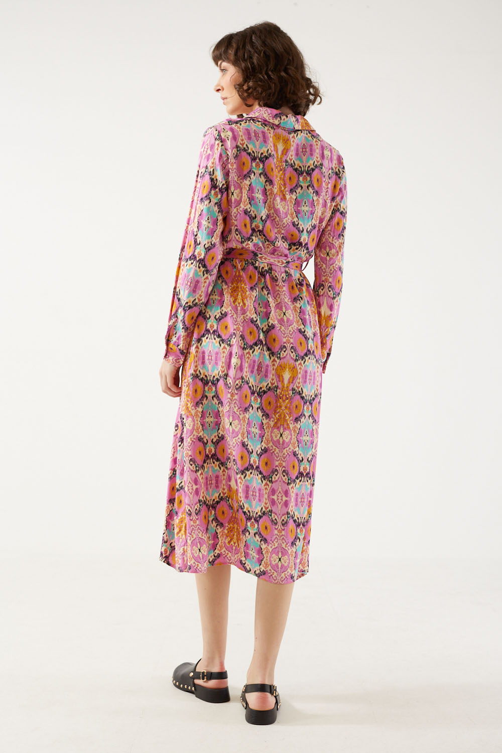 Sammy Abstract Print Collared Shirt Midi Dress in Pink