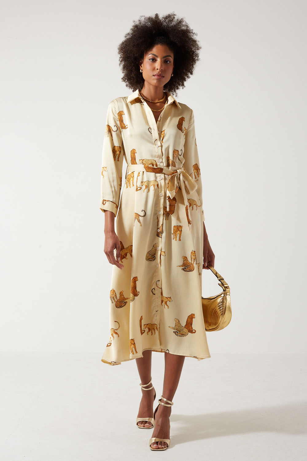 Rita Cheetah Print Maxi Shirt Dress in Beige