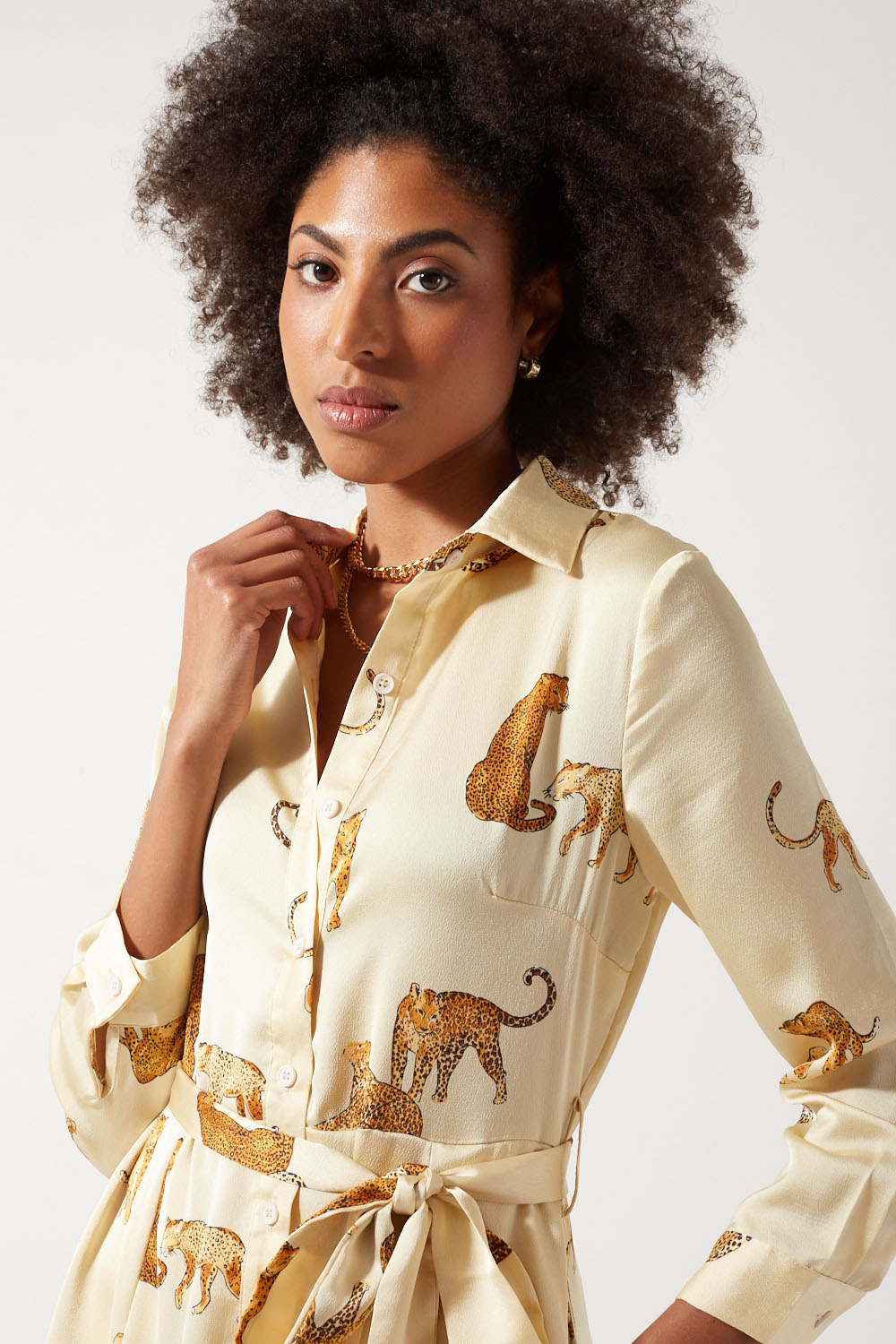 Rita Cheetah Print Maxi Shirt Dress in Beige