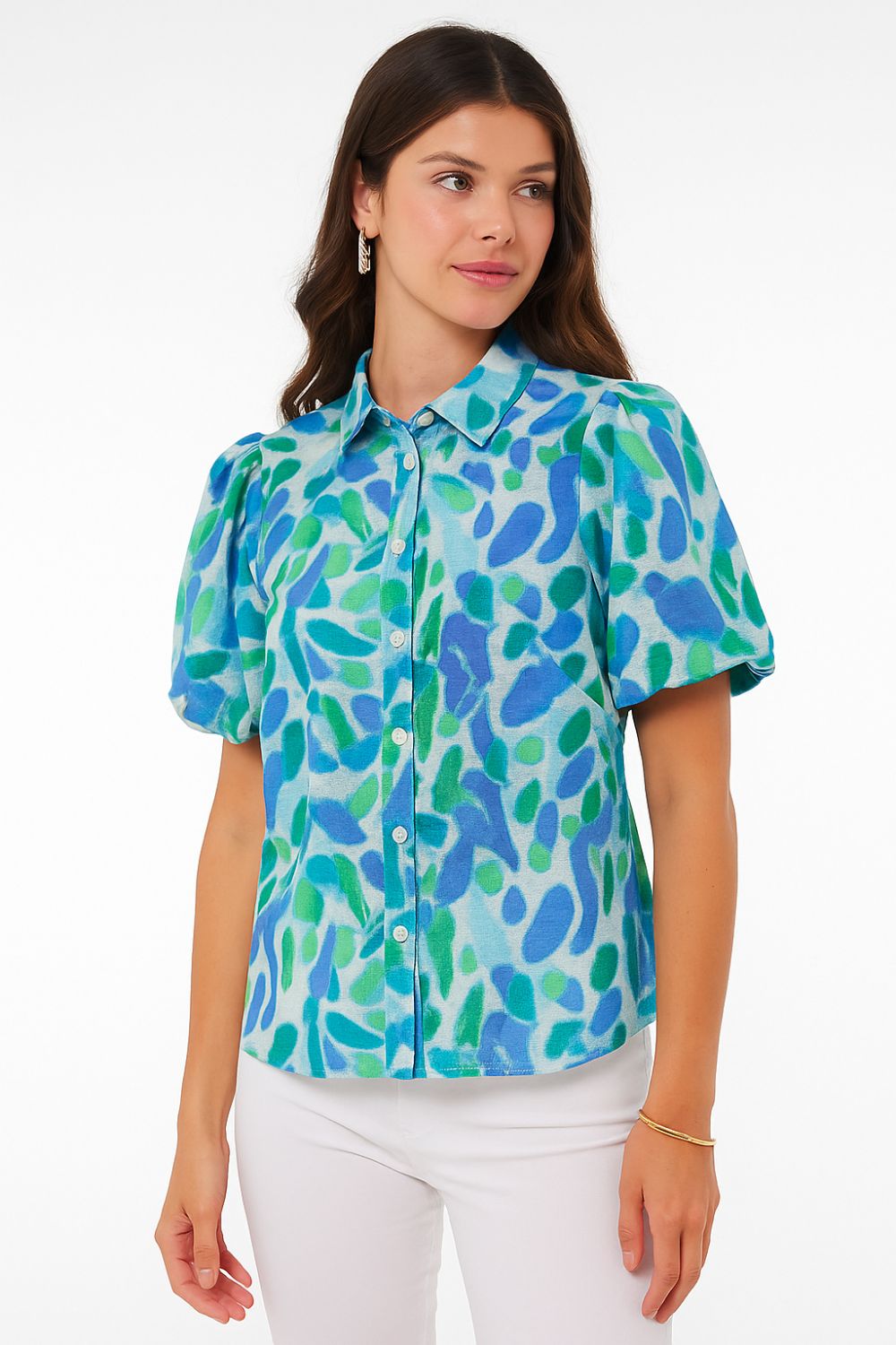 Jess Printed Short Sleeve Shirt in Blue