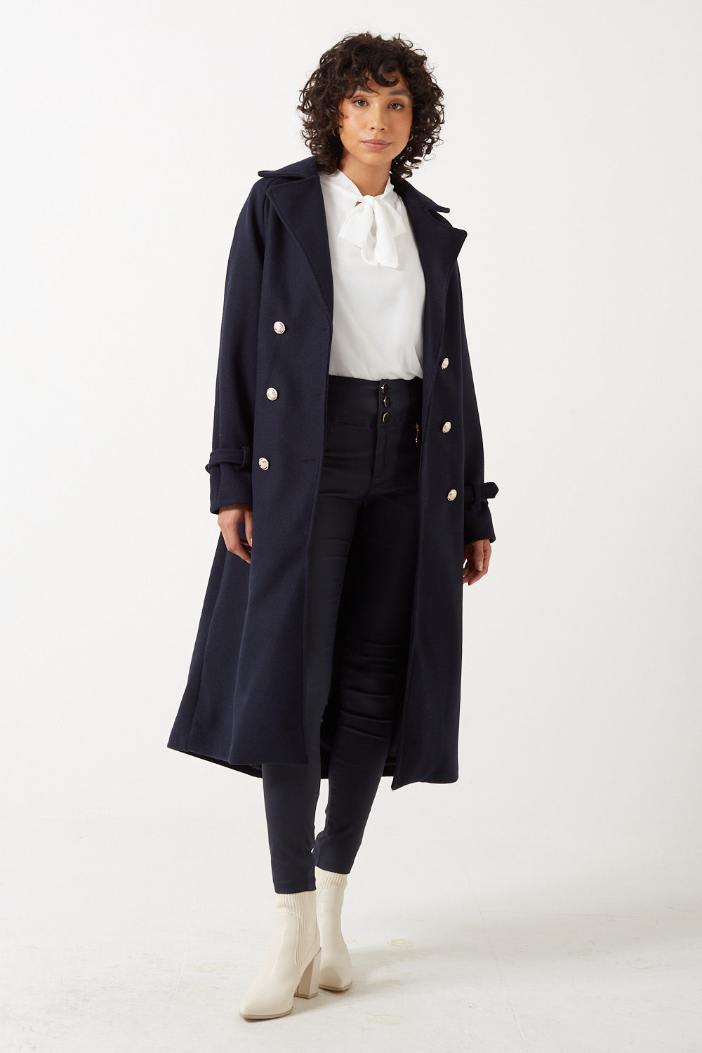 Margo High Waist Coated Trousers in Navy