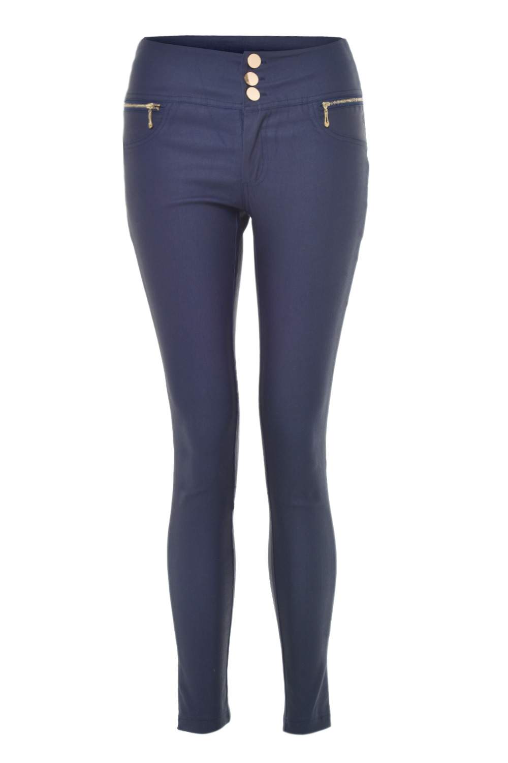 Margo High Waist Coated Trousers in Navy