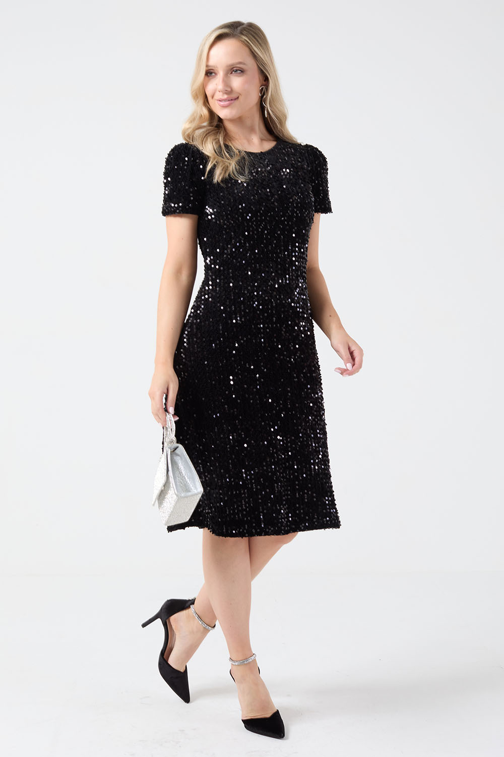Carly Sequin A-Line Dress in Black