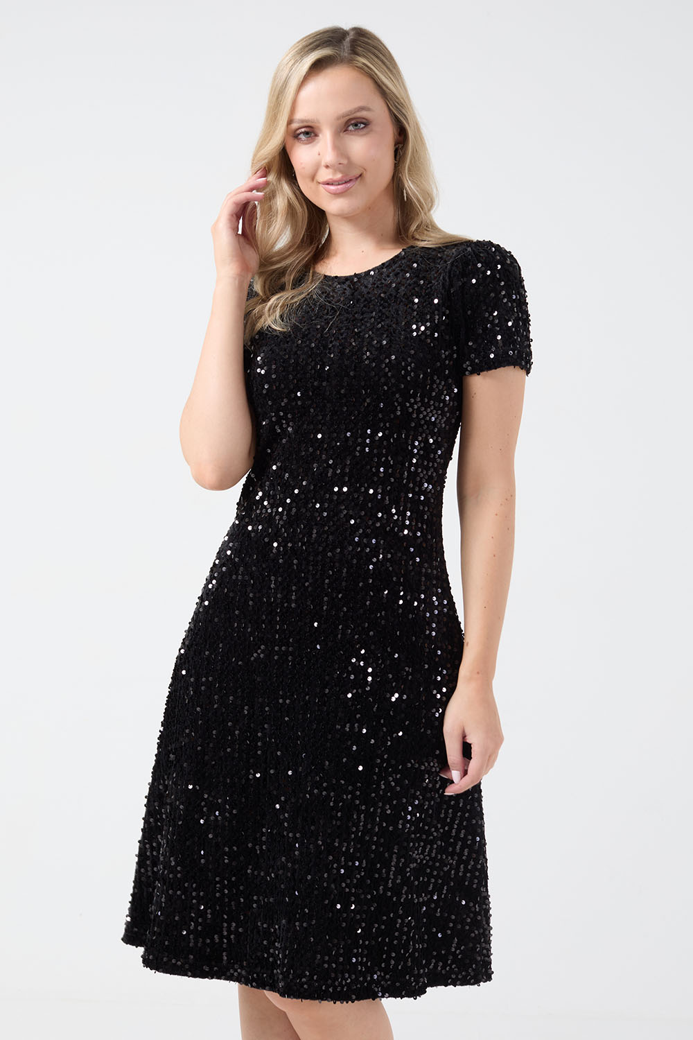 Carly Sequin A-Line Dress in Black