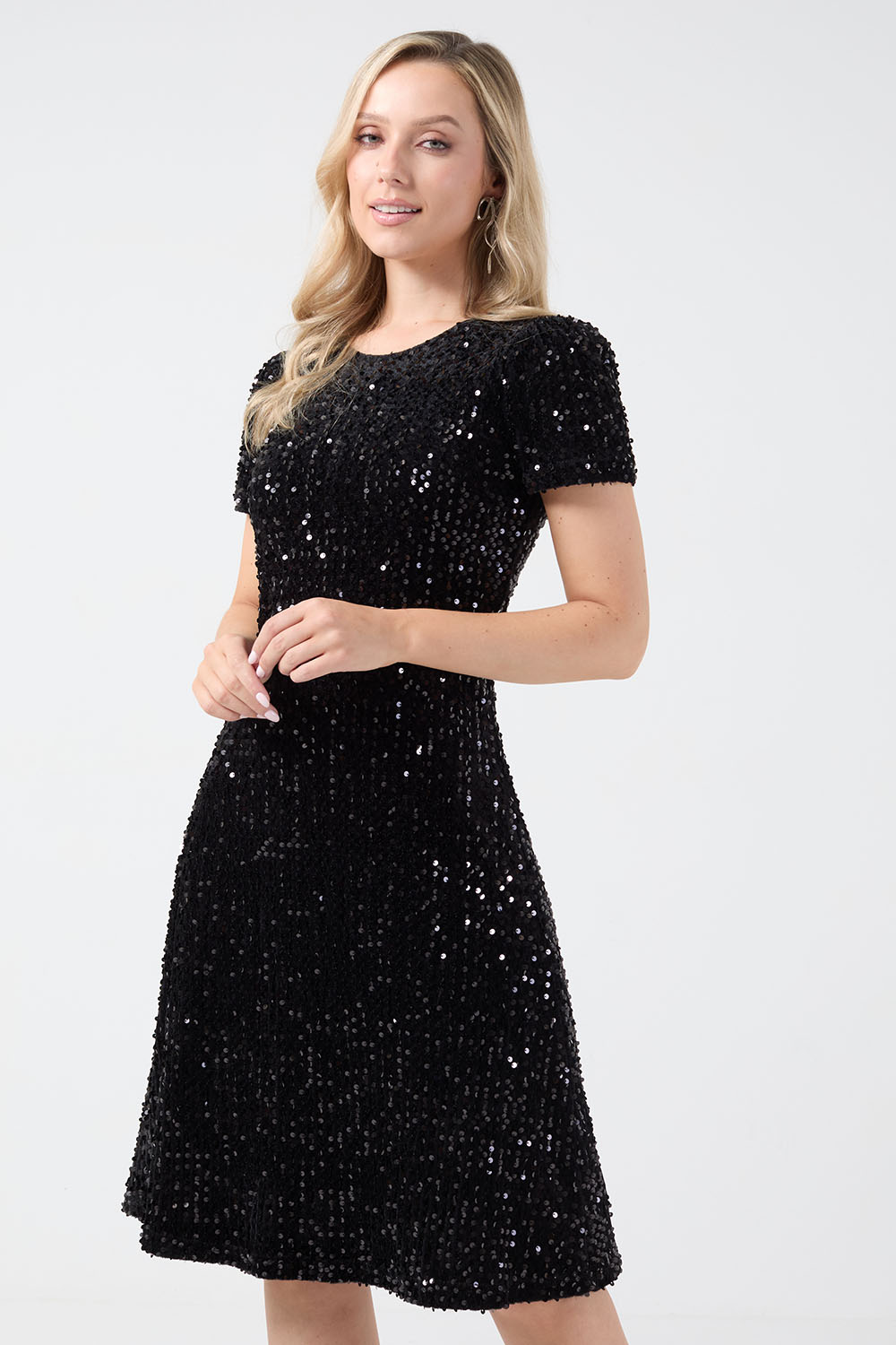 Carly Sequin A-Line Dress in Black