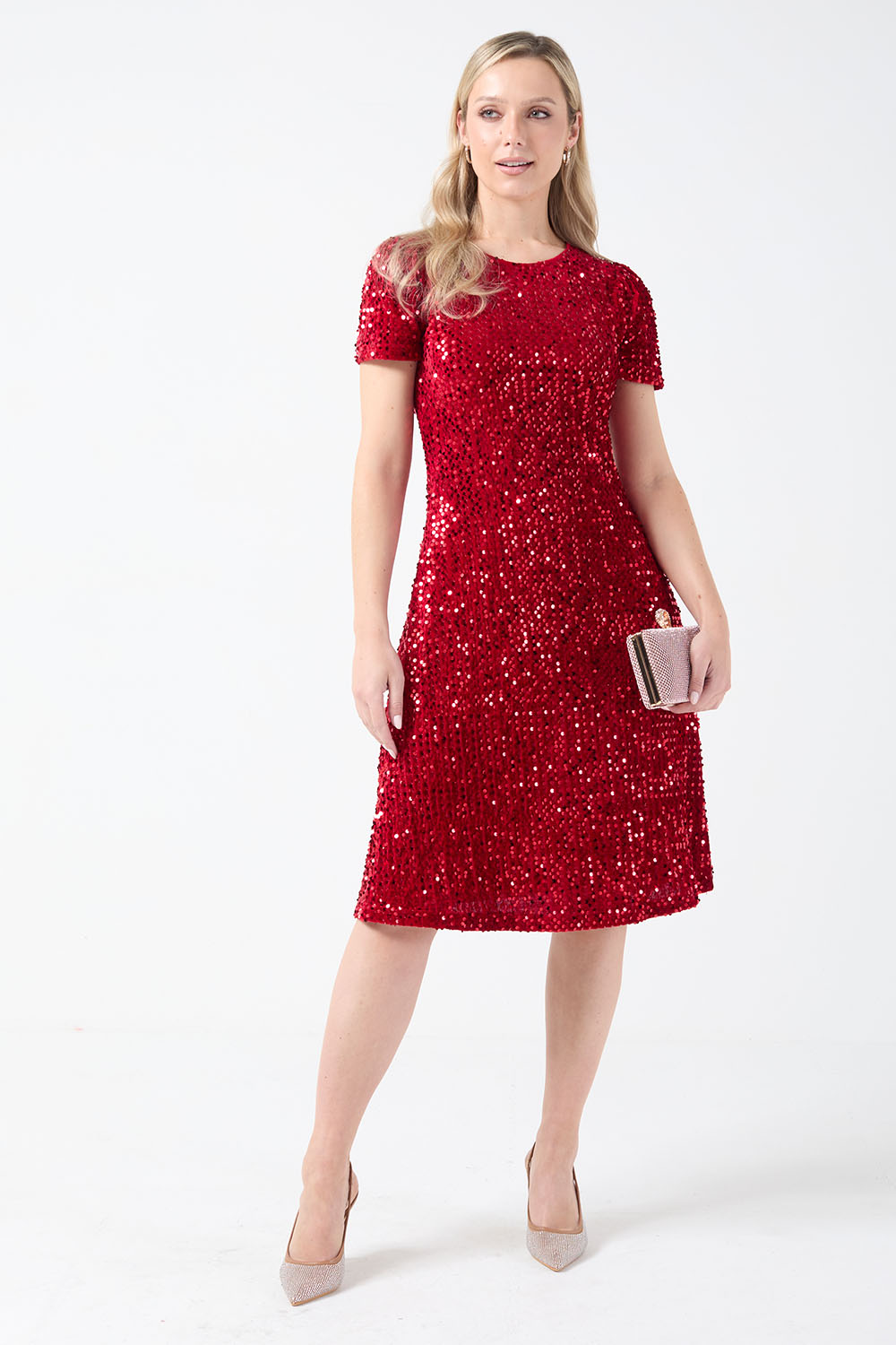 Carly Sequin A-Line Dress in Red