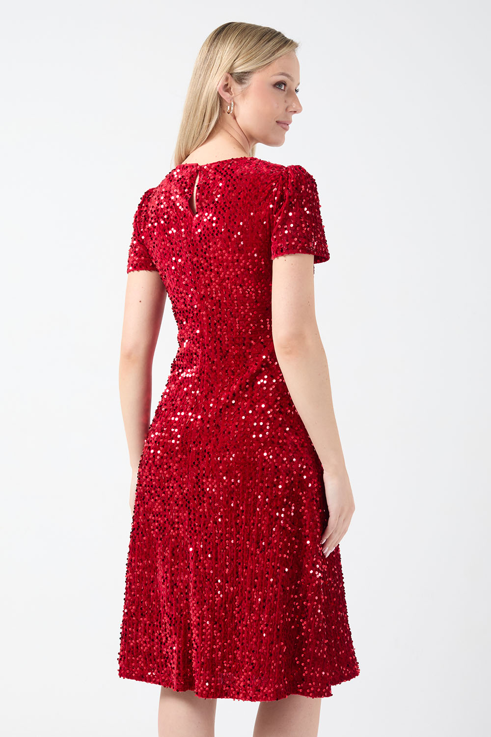 Carly Sequin A-Line Dress in Red