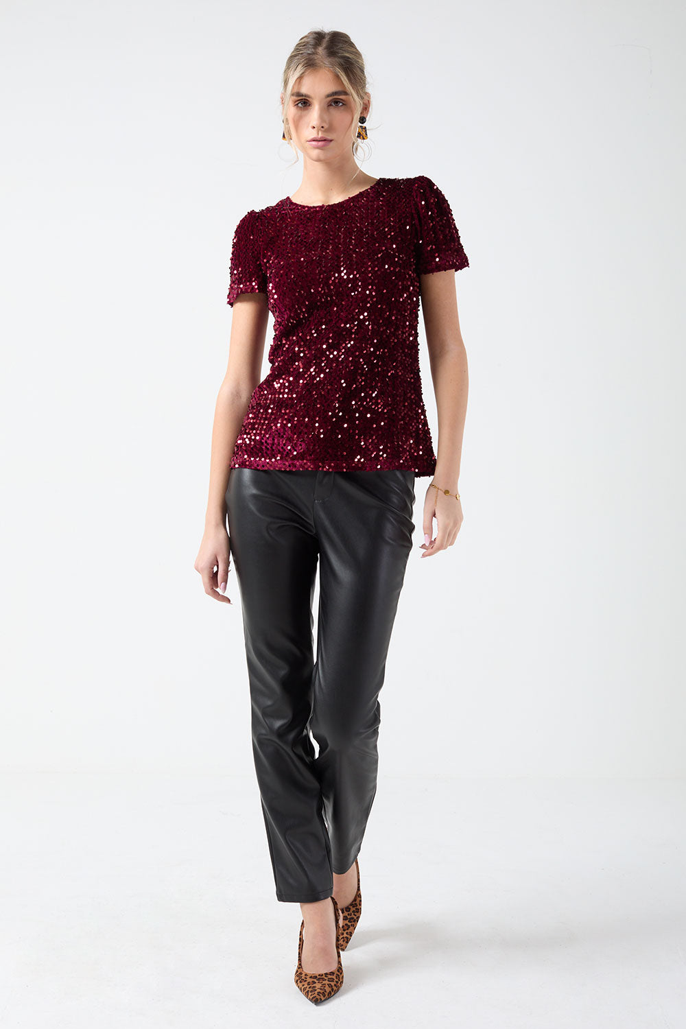 Sparkle Sequin Top in Wine