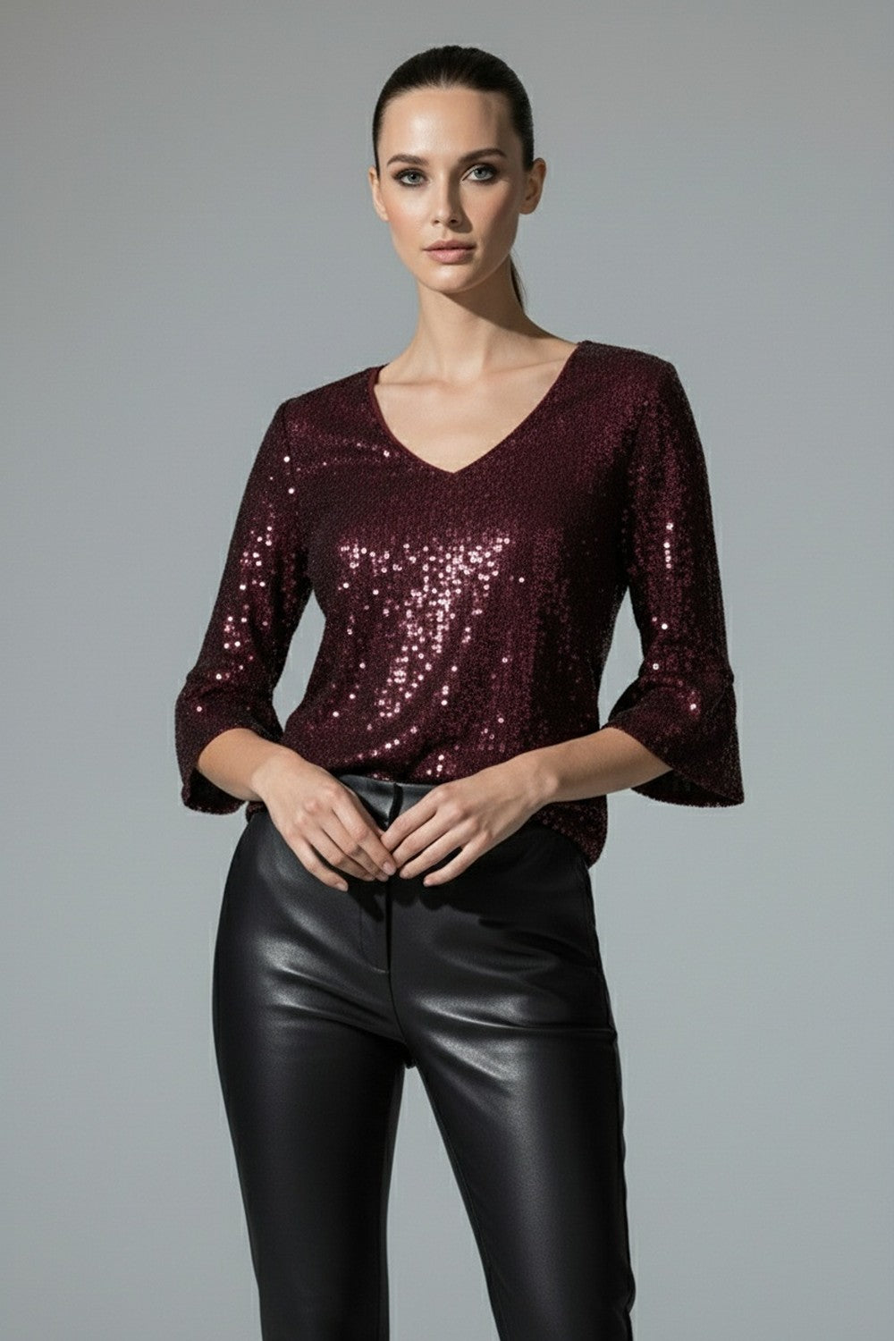 Riley Sequin Top in Burgundy