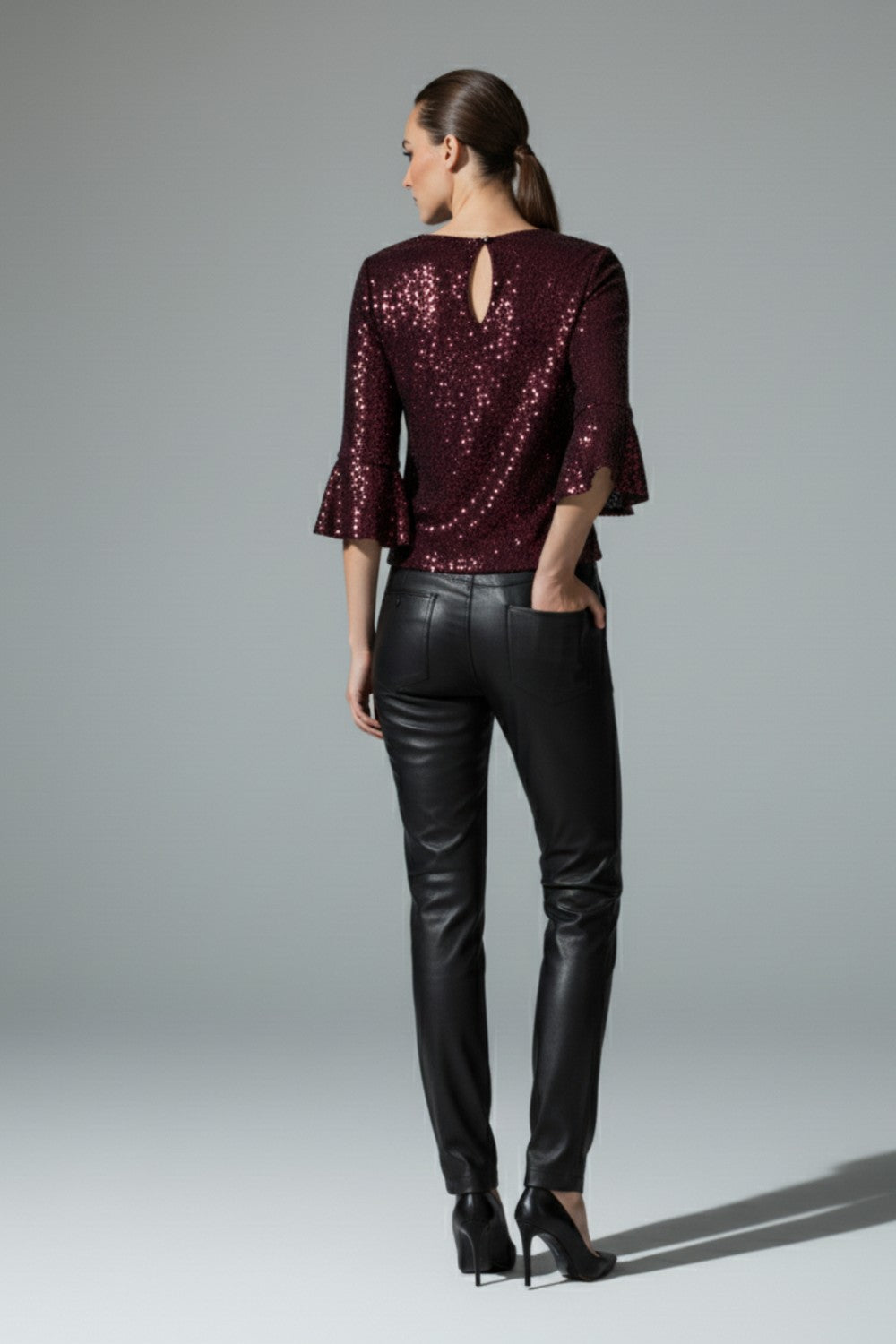 Riley Sequin Top in Burgundy