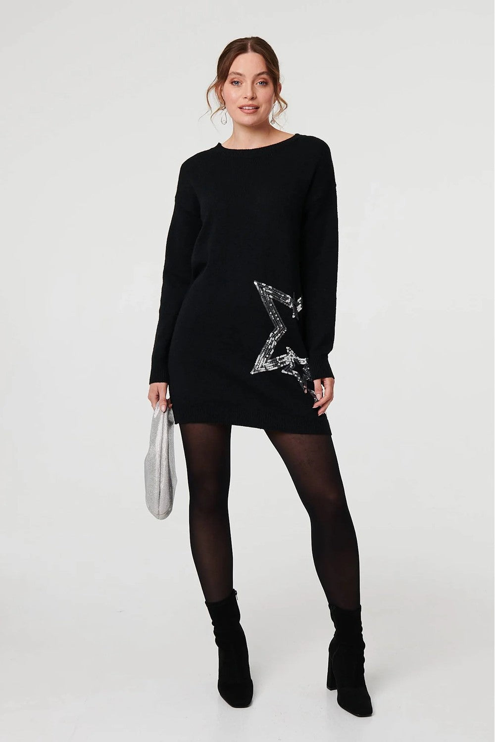 Geneva Star Sequin Knit Dress in Black
