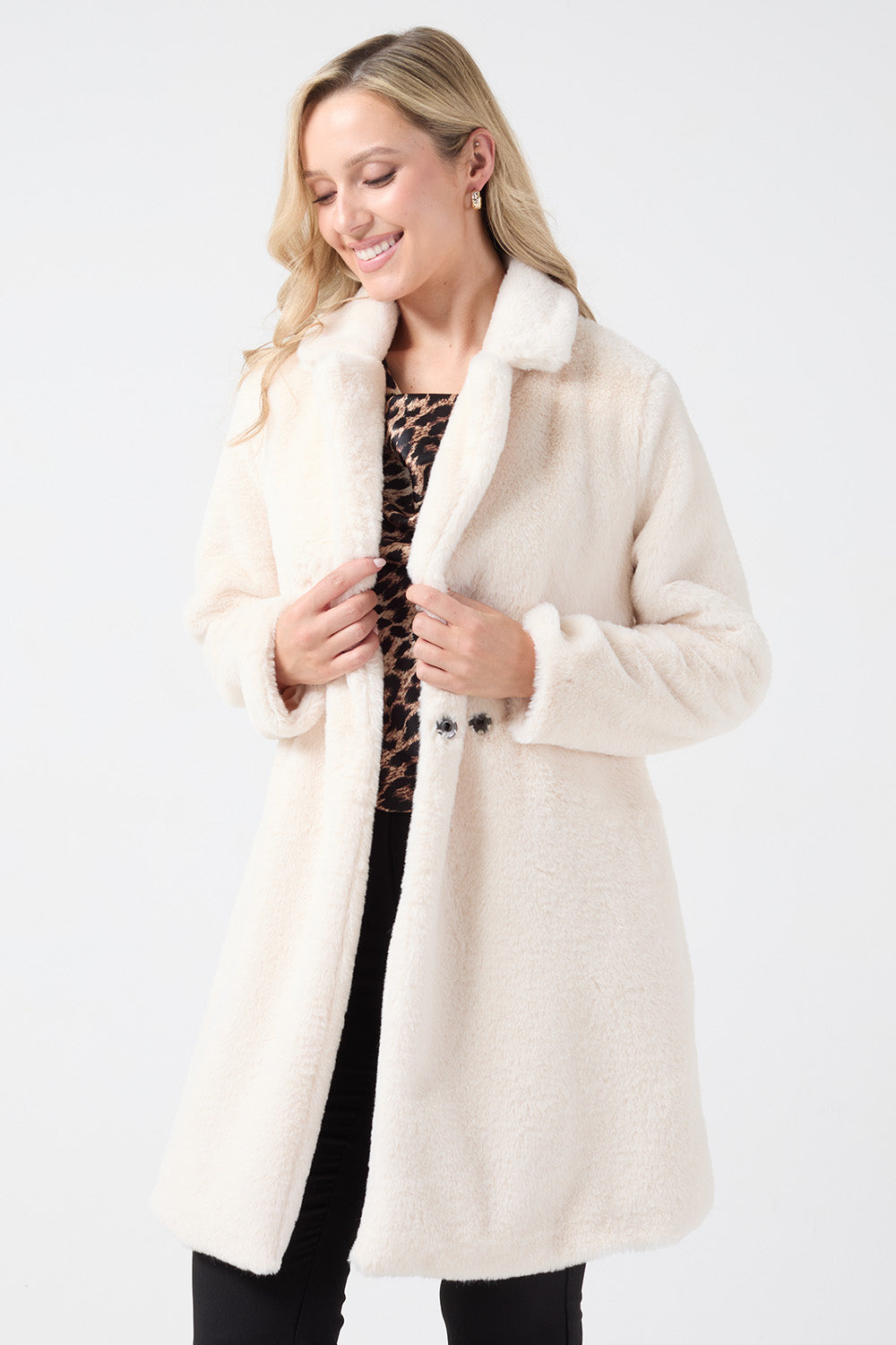 Cindy Long Faux Fur Jacket in Cream