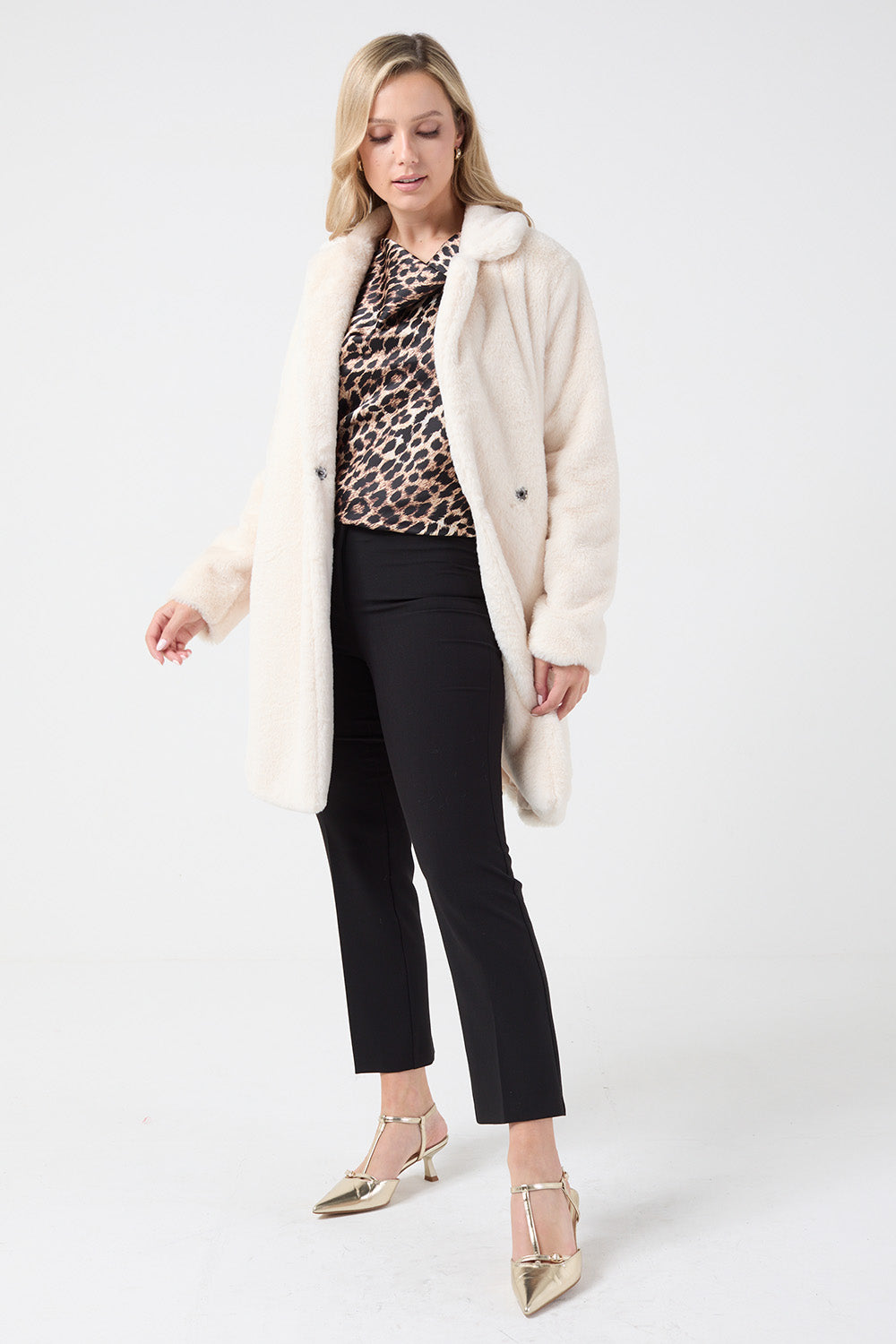 Cindy Long Faux Fur Jacket in Cream