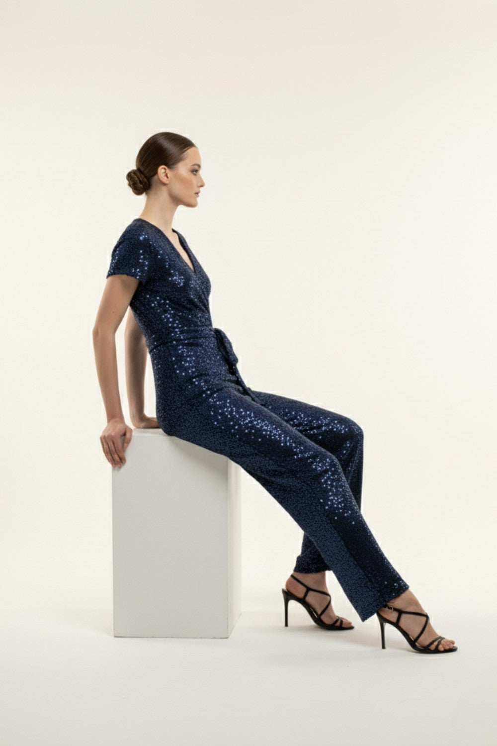 Maya Sequin Jumpsuit in Navy