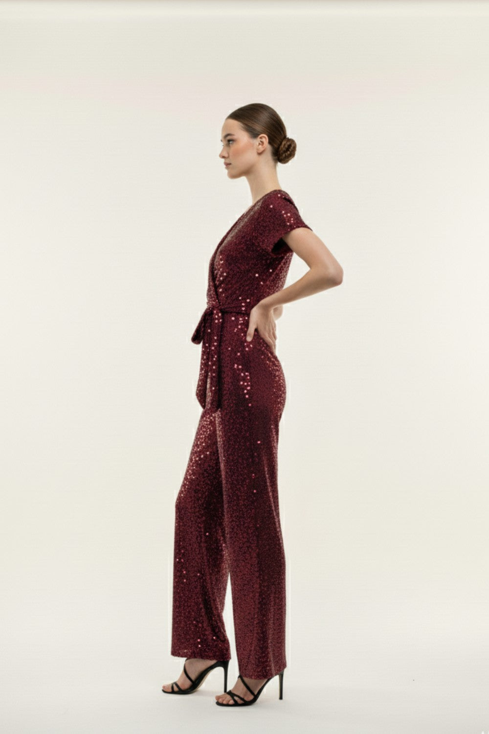 Maya Sequin Jumpsuit in Burgundy