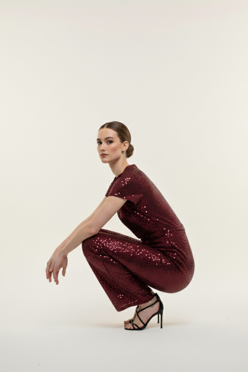 Maya Sequin Jumpsuit in Burgundy