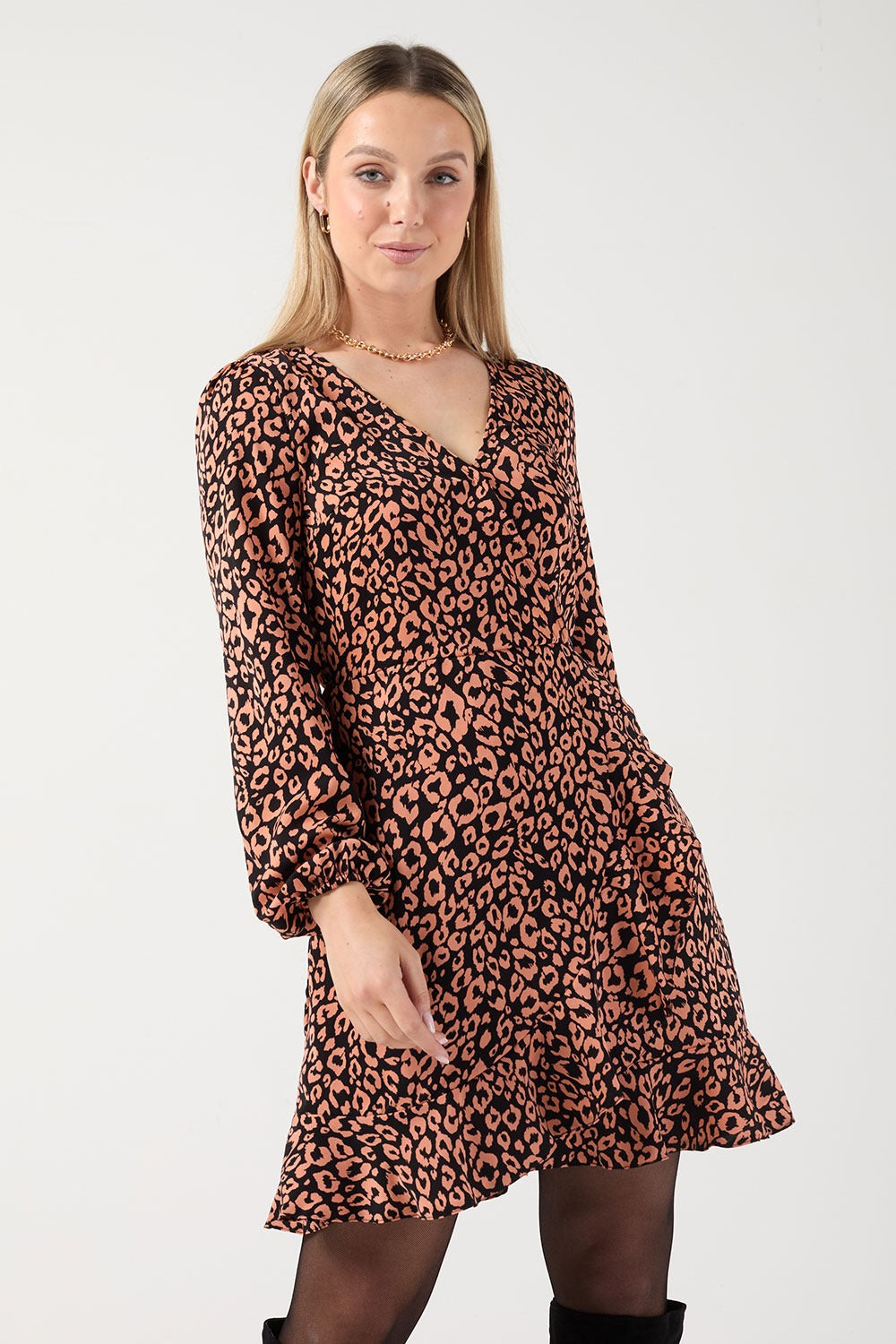 Charlene Animal Print Wrap Dress in Orange