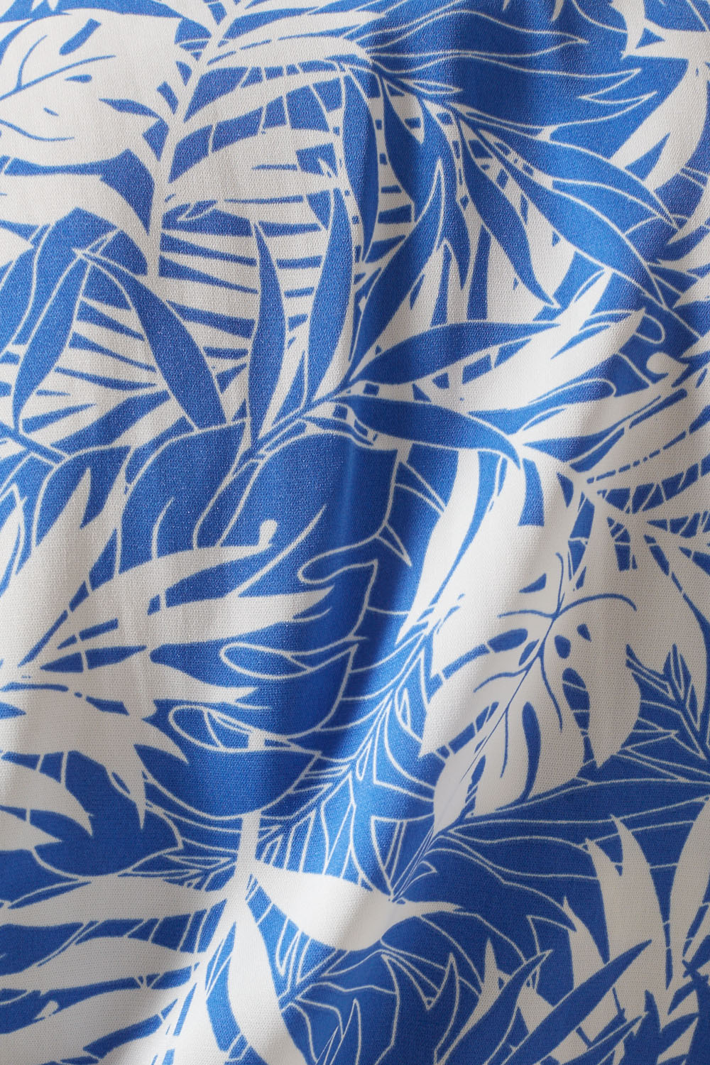 Tropical Print Wrap Dress in Blue