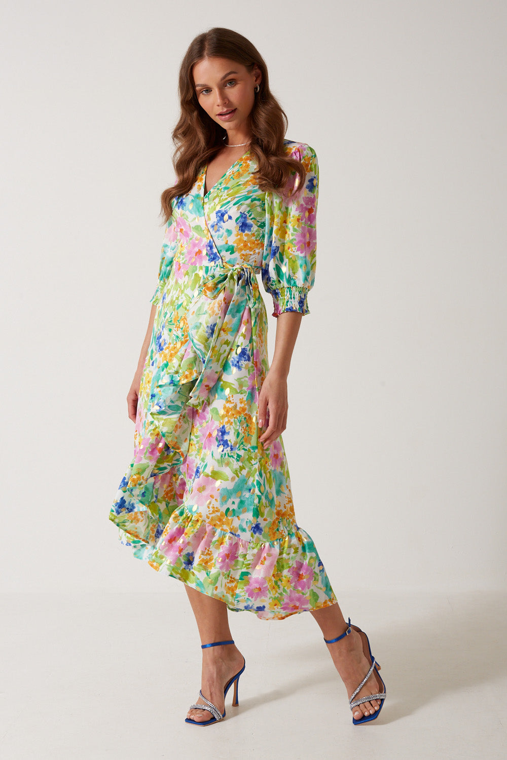Willow Printed Wrap Dress in Green