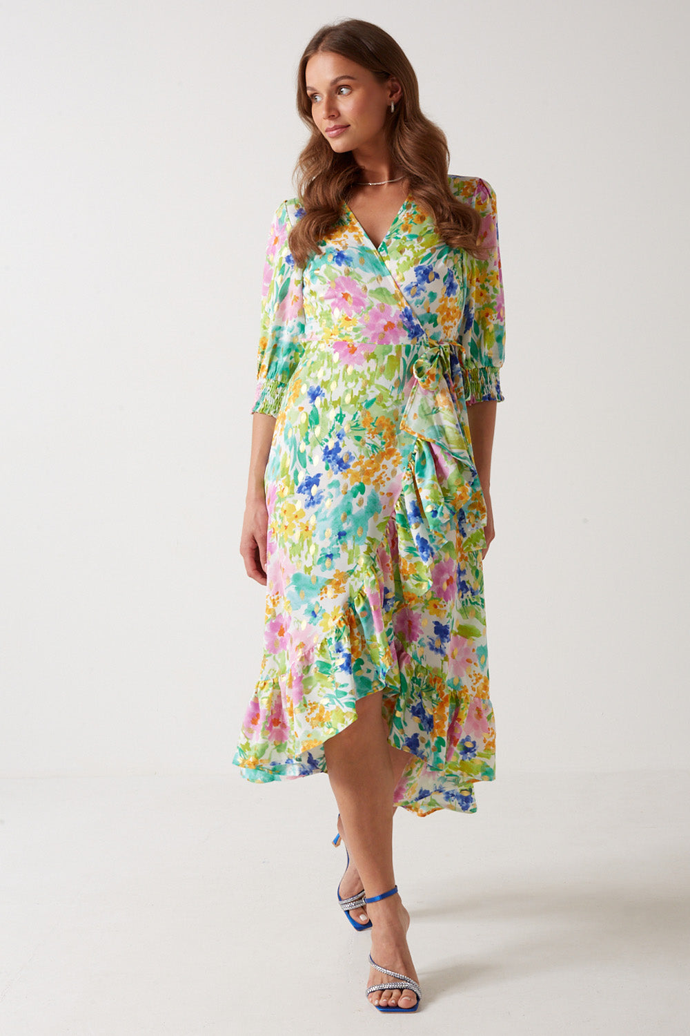 Willow Printed Wrap Dress in Green