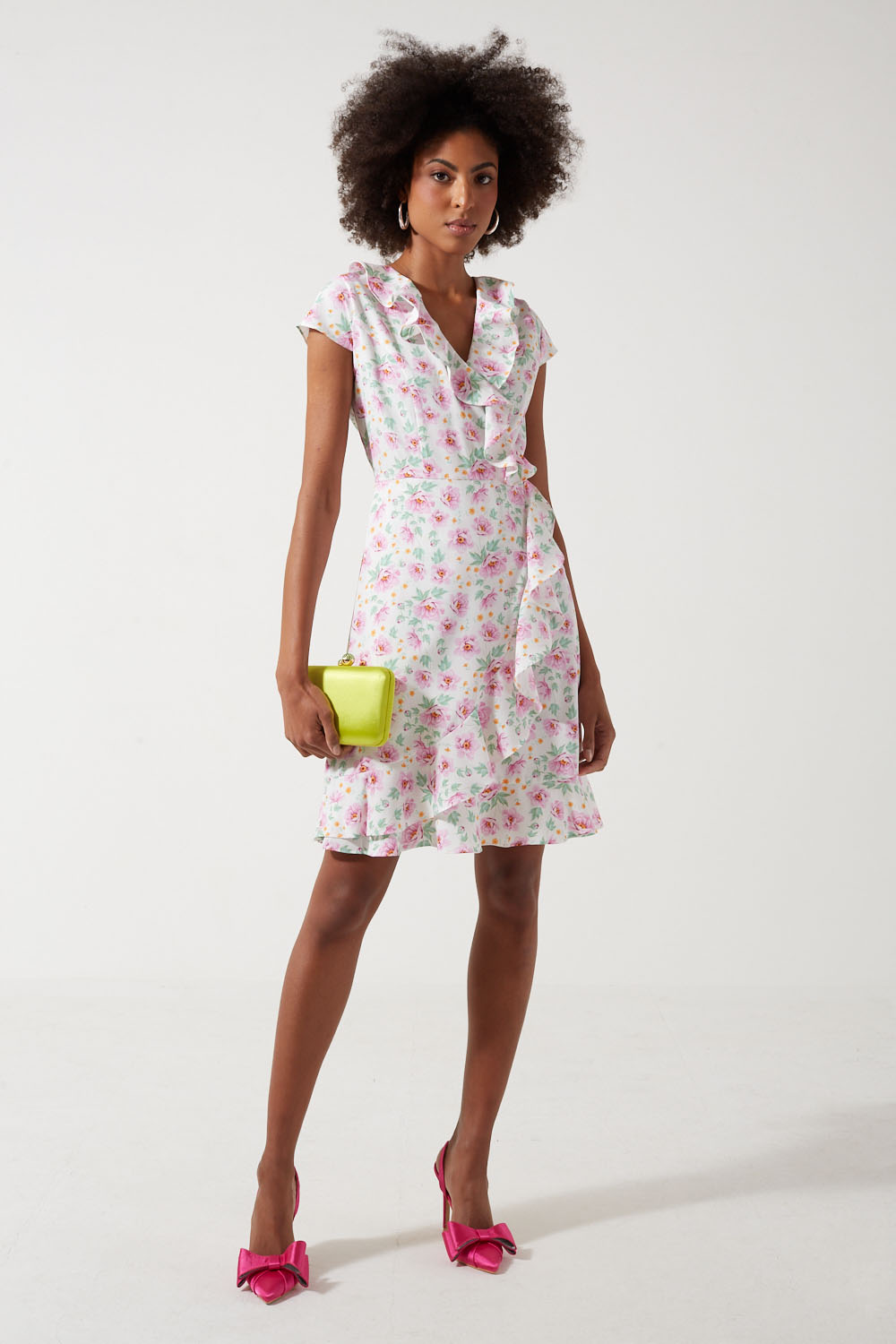 Milena Floral Printed Ruffles Detailing Short Dress in Pink
