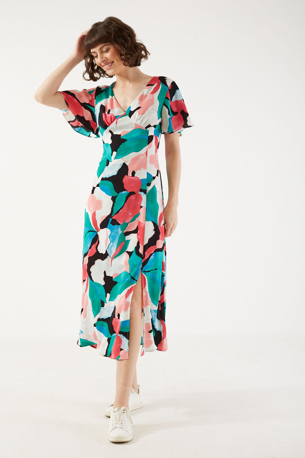 Meredith V-Neck Abstract Maxi Dress in Black