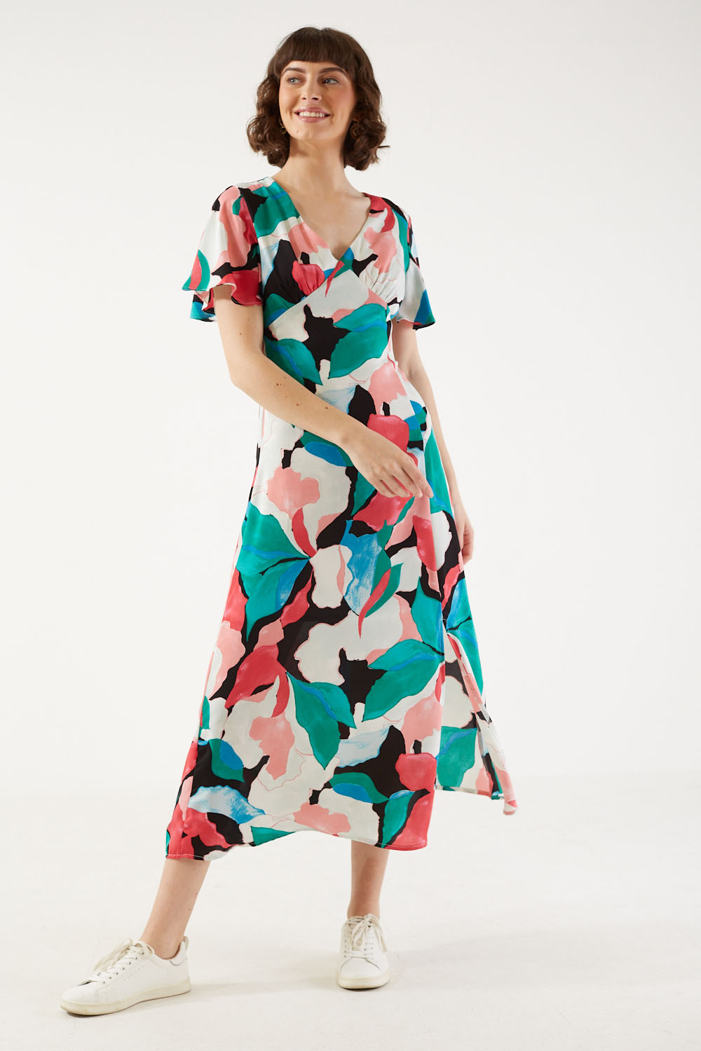 Meredith V-Neck Abstract Maxi Dress in Black