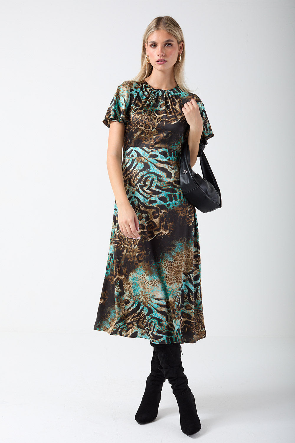 Corina Animal Print Midi Dress in Blue