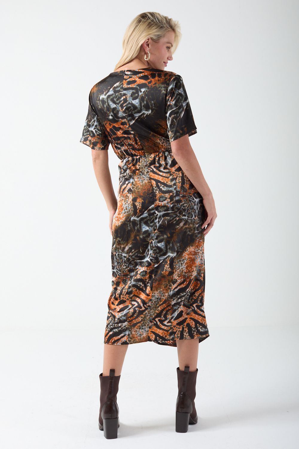 Cleo Animal Print Midi Dress in Brown