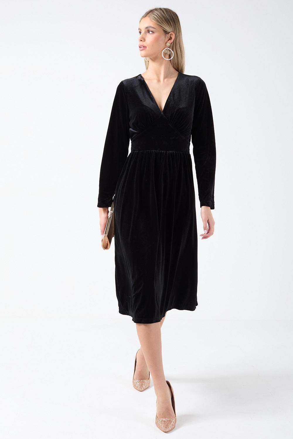 Julia Long Sleeve Midi Dress in Black