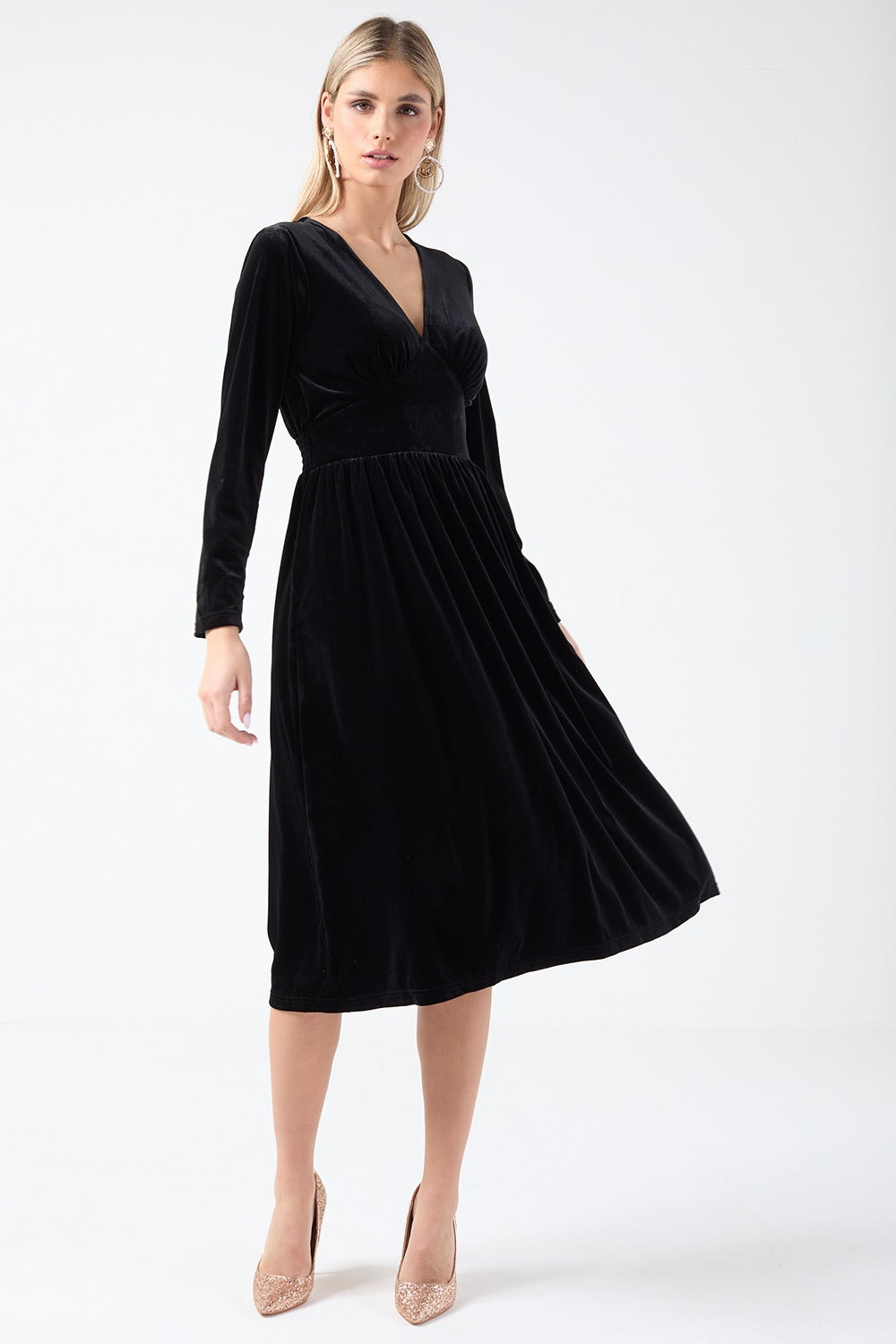 Julia Long Sleeve Midi Dress in Black