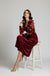 The Alissa Embroidered Velvet Midi Dress In Burgundy
