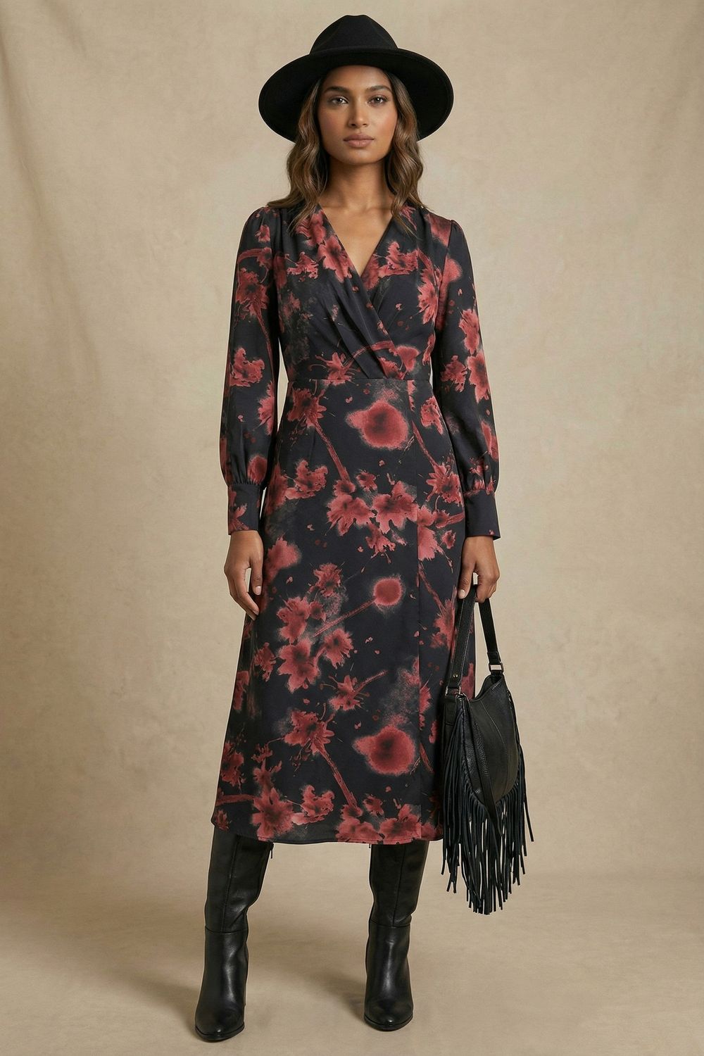 Flavia Wrap Midi Dress in Floral Print