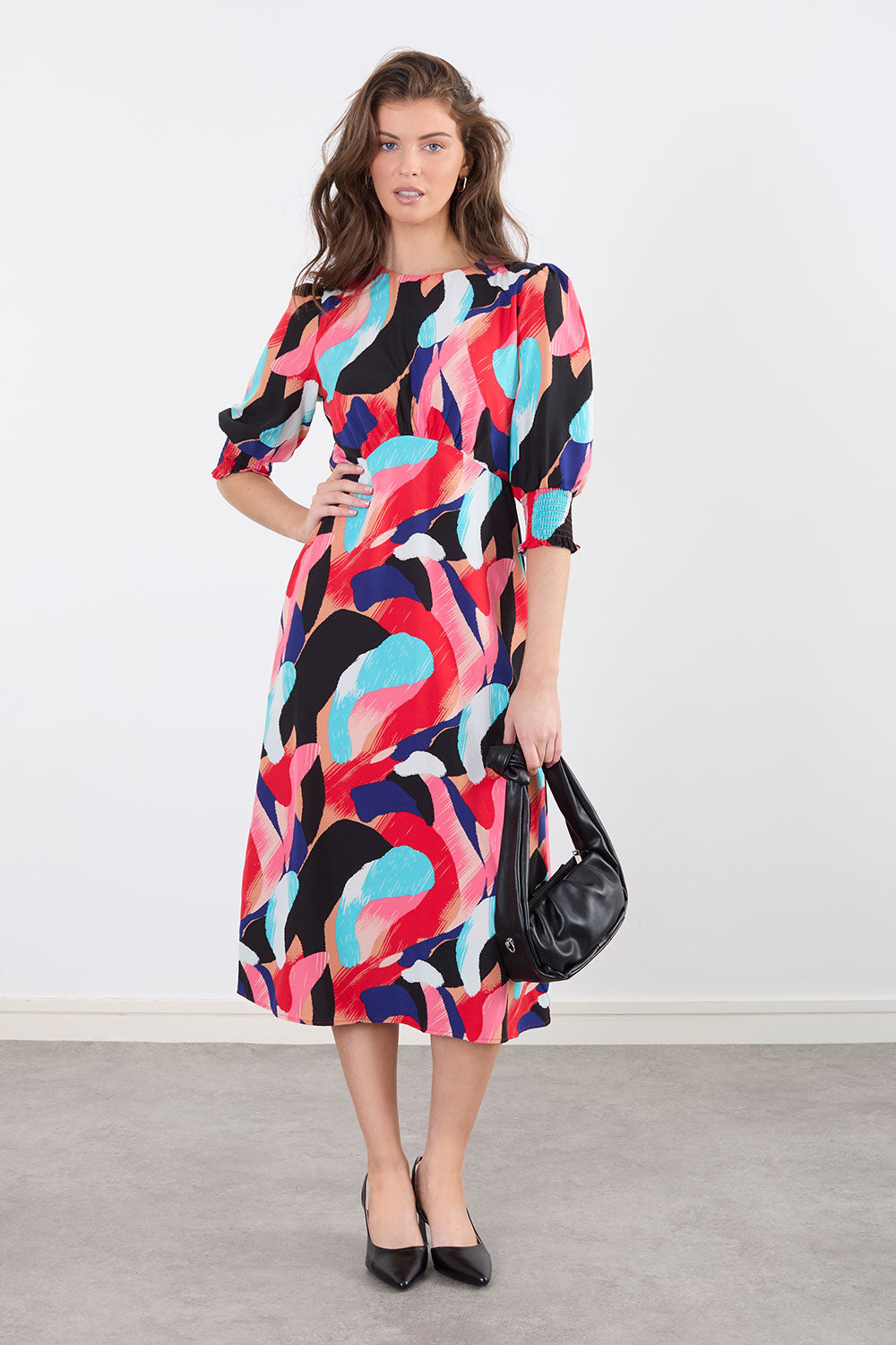 Chloe Printed Midi Dress in Red