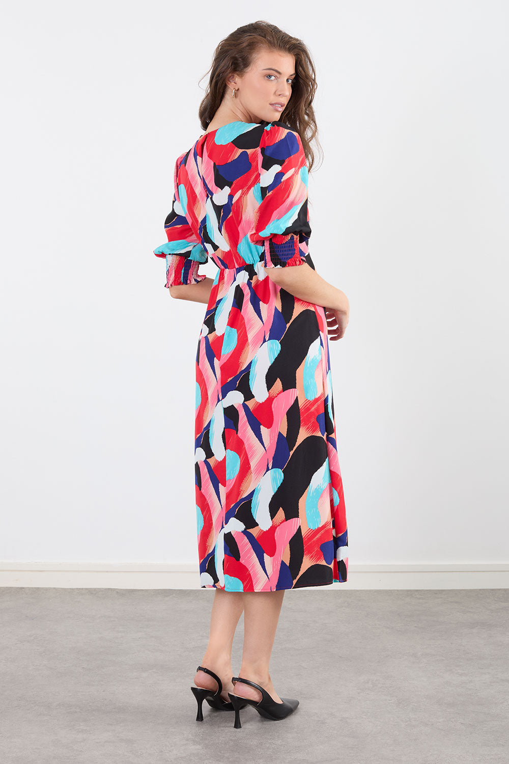 Chloe Printed Midi Dress in Red