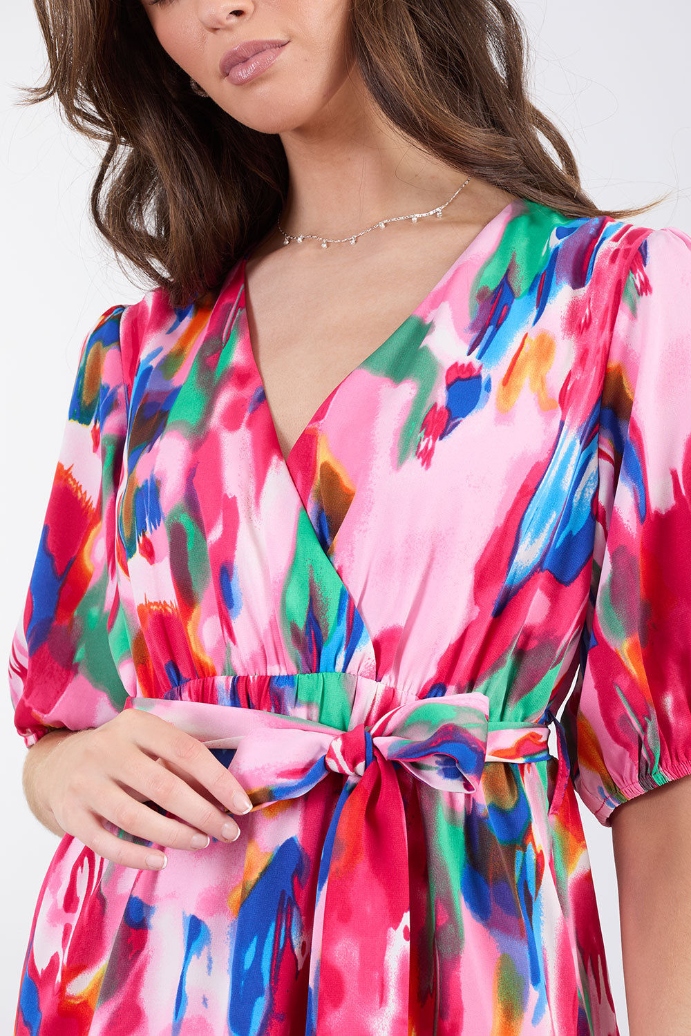 Grace Short Sleeve Smock Midi Dress in Pink Print