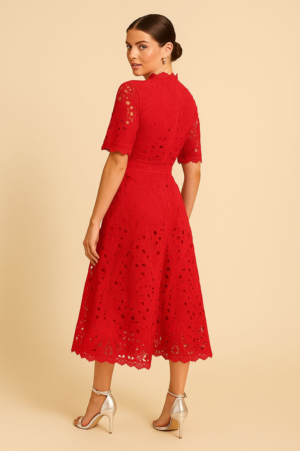 Jude Lace Occasion Midi Dress in Red