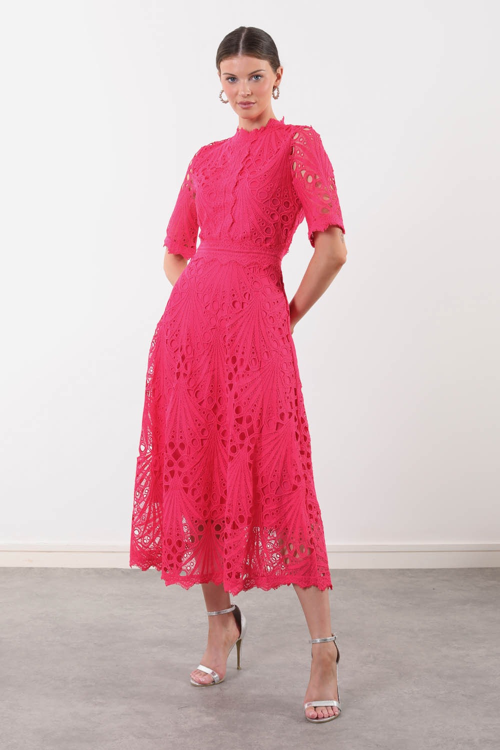 Jude Lace Occasion Midi Dress in Cerise