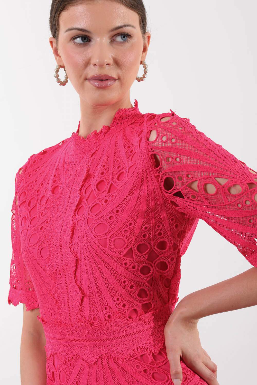 Jude Lace Occasion Midi Dress in Cerise