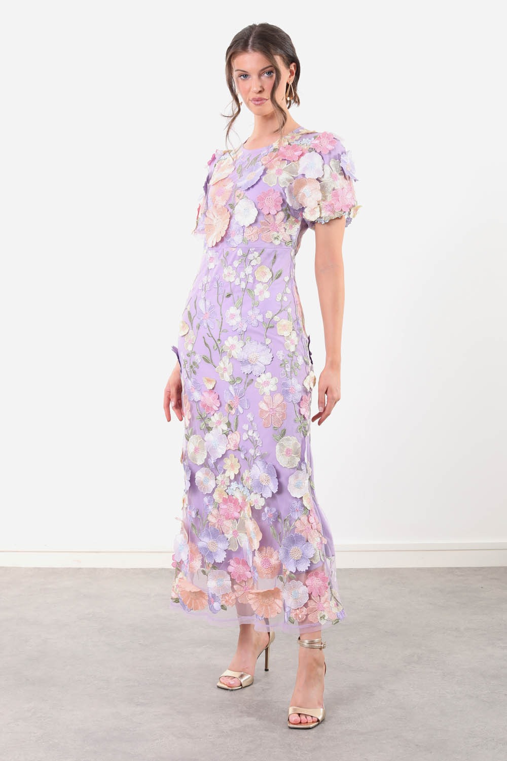 Liz Lace Midi Dress in Lilac