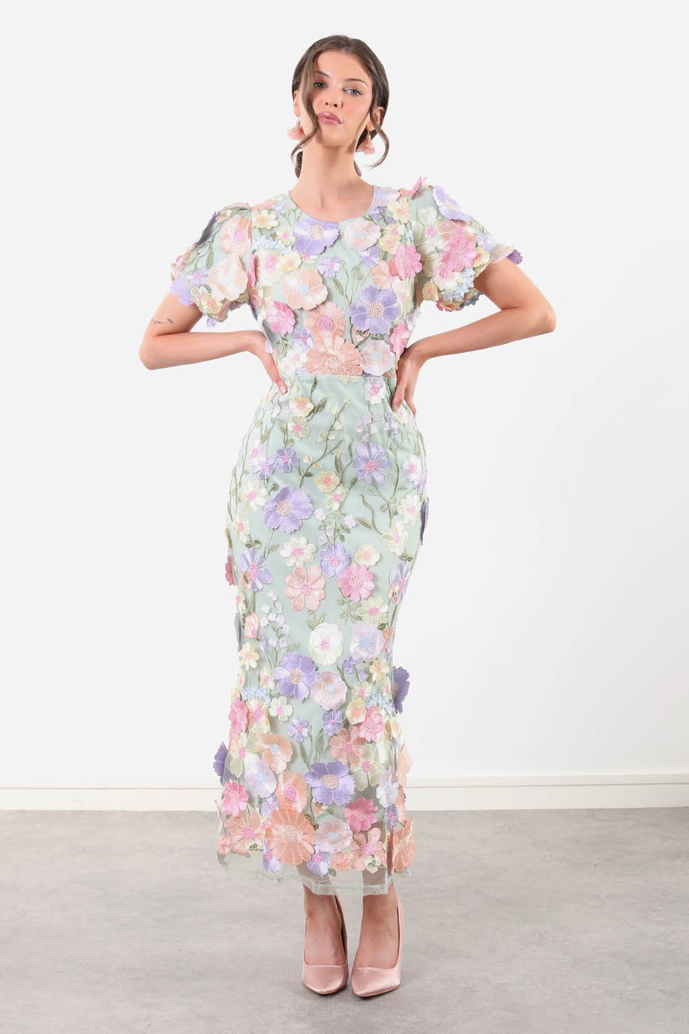 Liz Lace Midi Dress in Mint