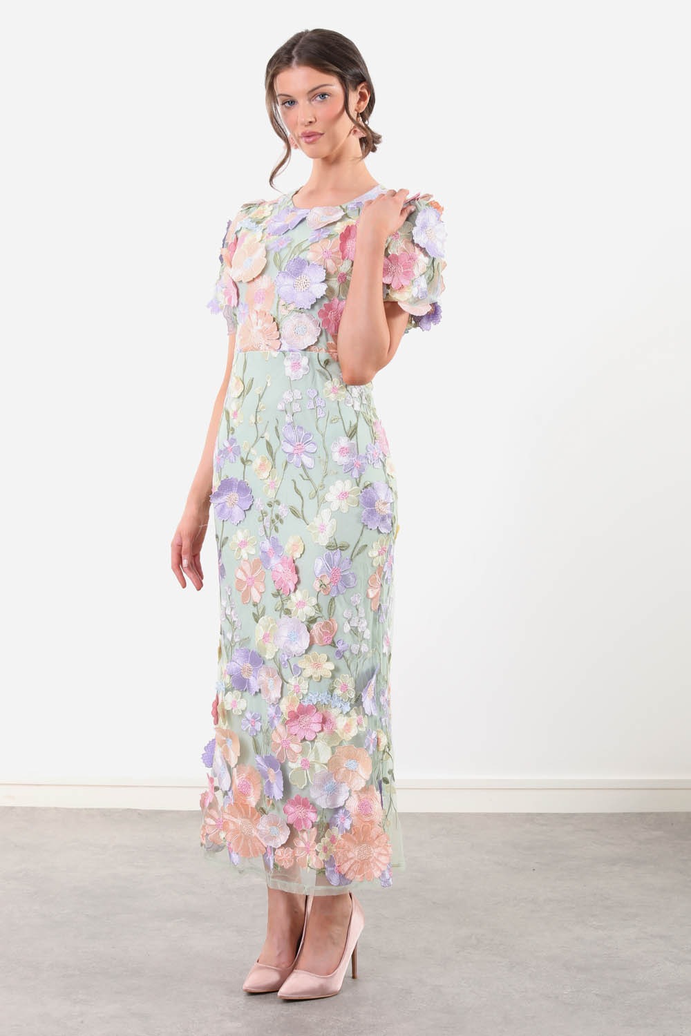 Liz Lace Midi Dress in Mint