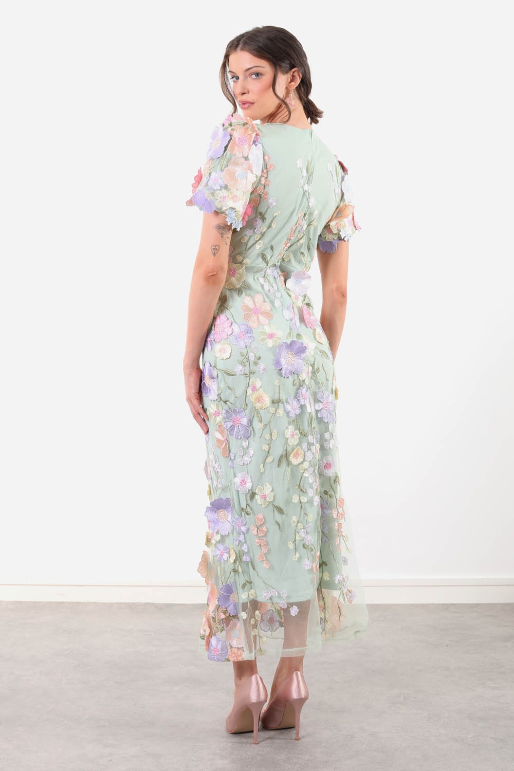 Liz Lace Midi Dress in Mint