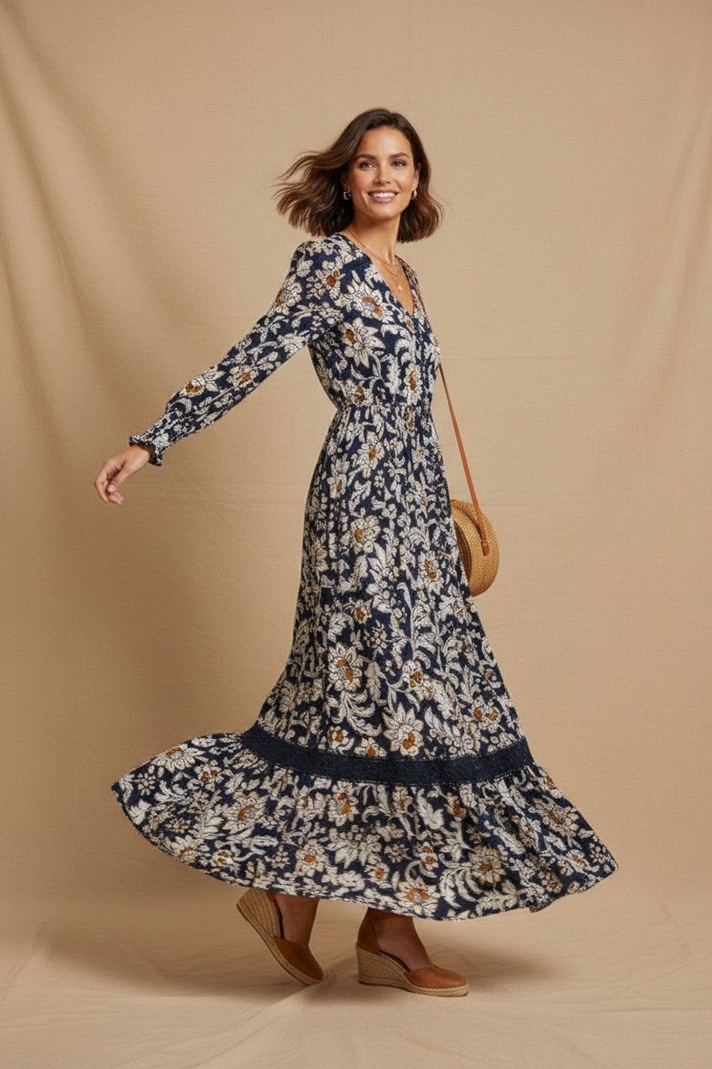 Button Through Floral Maxi Dress