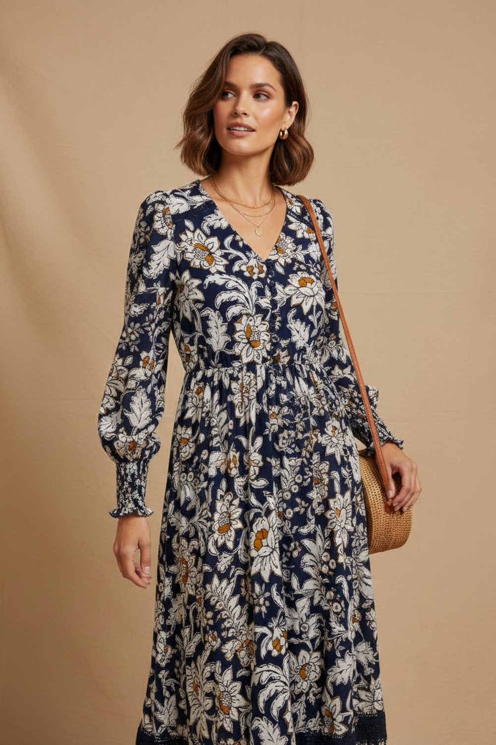 Button Through Floral Maxi Dress