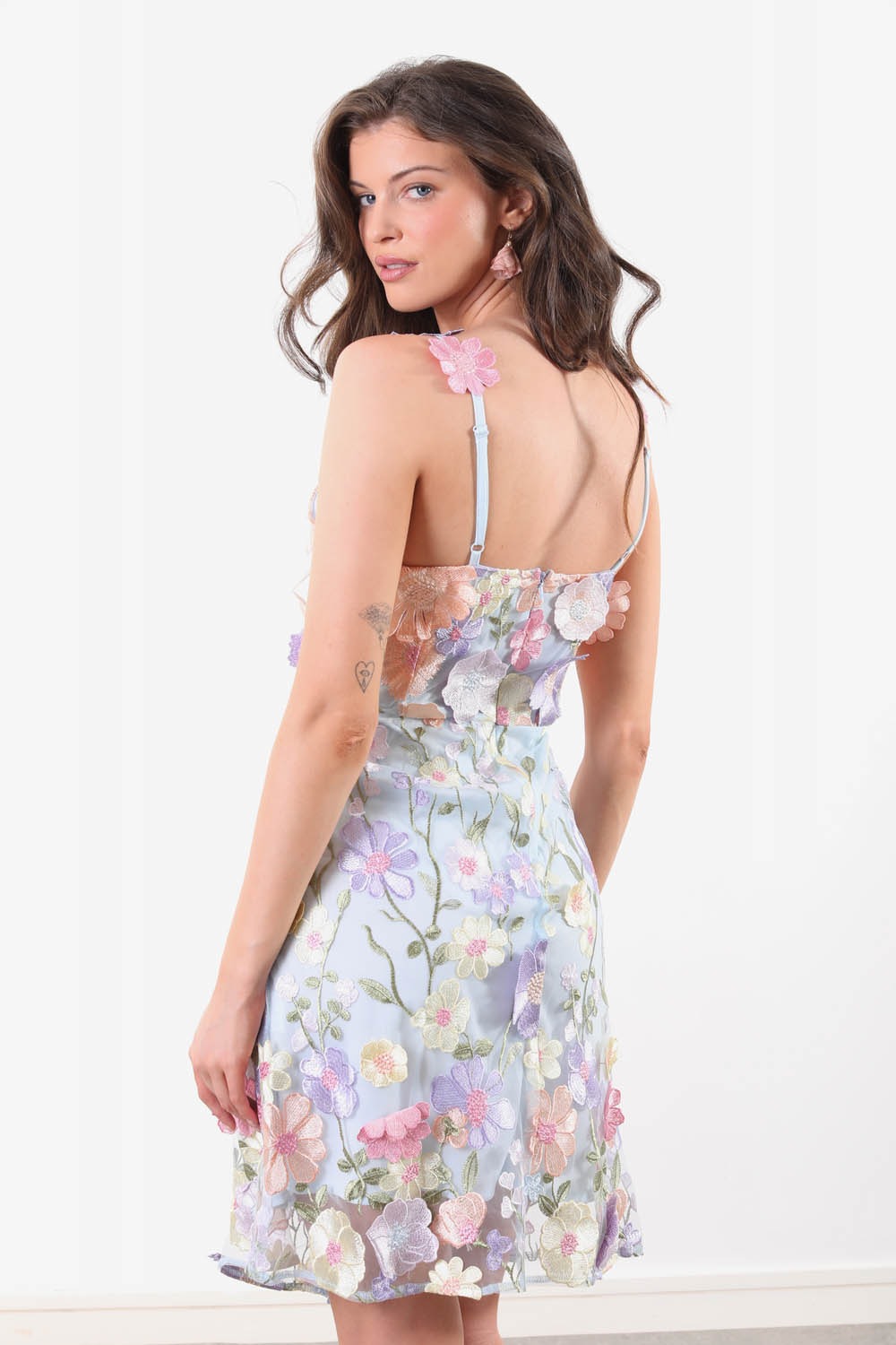 Shauna Lace Applique Short Dress in Blue