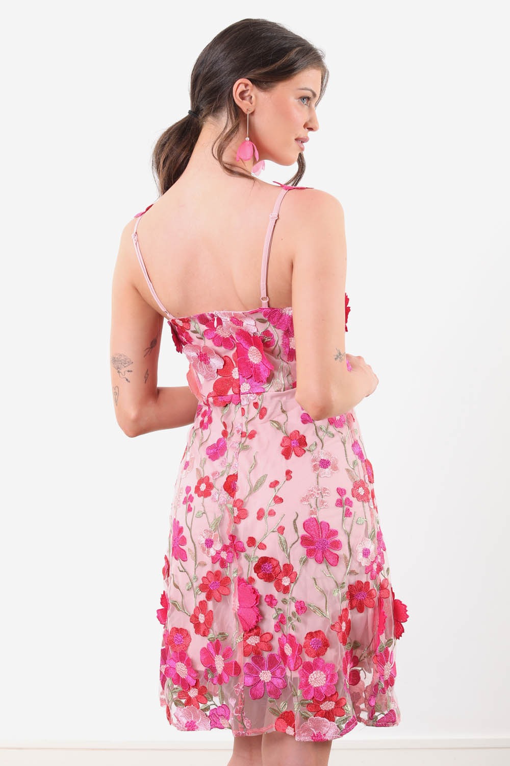 Shauna Lace Applique Short Dress in Cerise